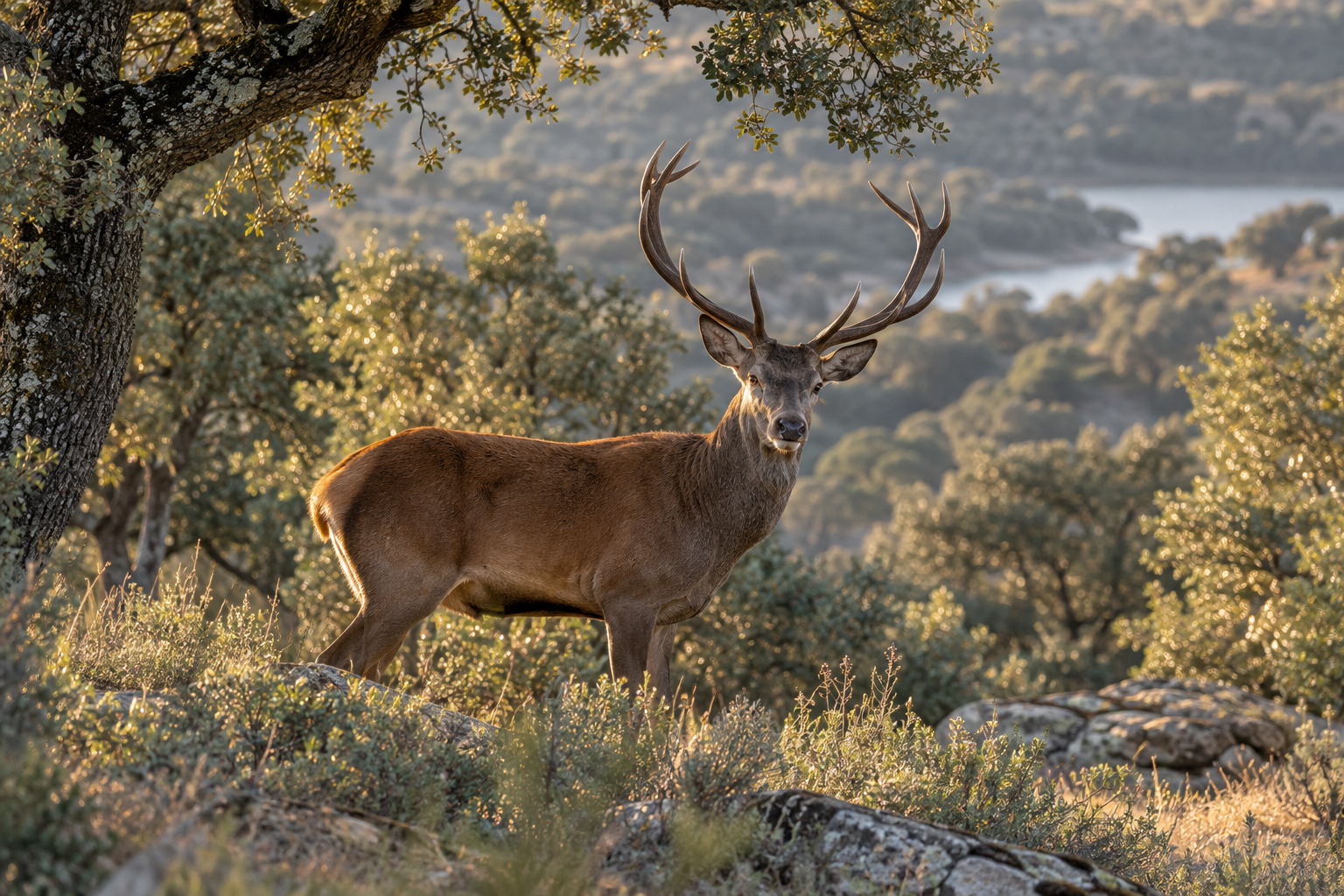 Ciervo macho en el monte mediterráneo de Sierra MOrena